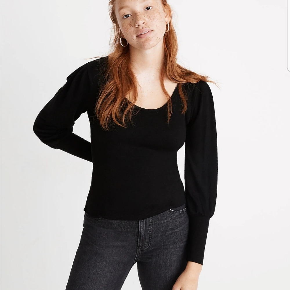 Madewell Black Puff-Sleeve Scoopneck Top Sz XS